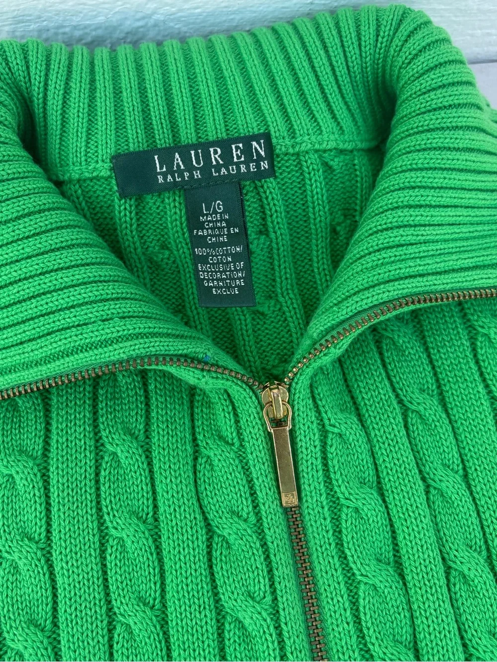 Ralph Lauren Bright Green Cable-Knit Zip Sweater - Picture 4 of 9